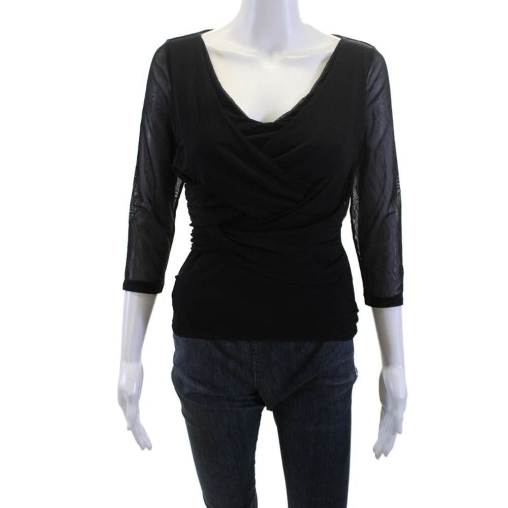 Ronen Chen Women Black Blouse 3/4 Sleeve 100% Polyester Designer Size 1